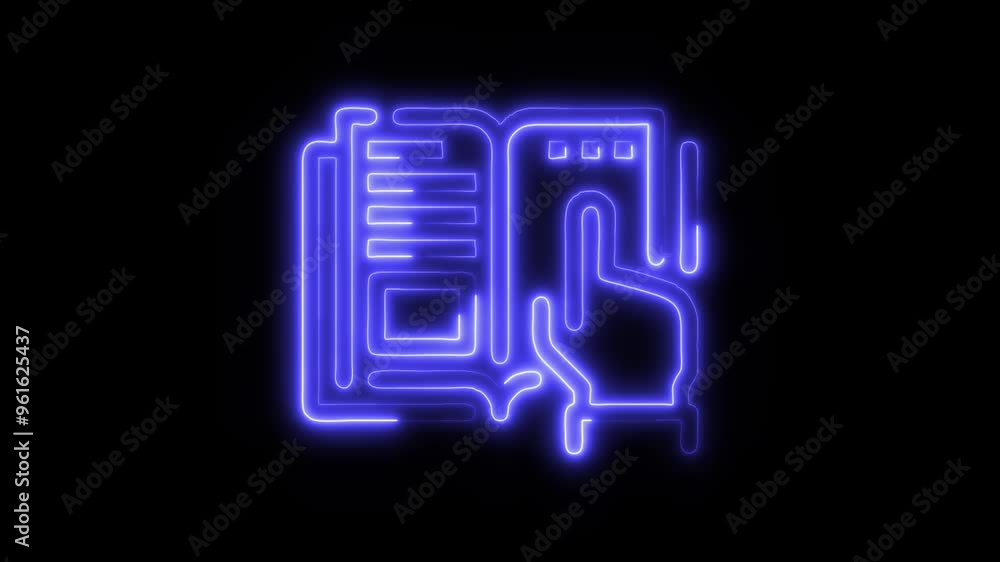 Neon Book Icon Video HD - Glowing Educational and Reading Symbol with Hand Gesture on Black Background Animation for Learning and Knowledge Access Neon Book Icon Video HD - Glowing Educational and Reading Symbol with Hand Gesture on Black Background Animation for Learning and Knowledge Access