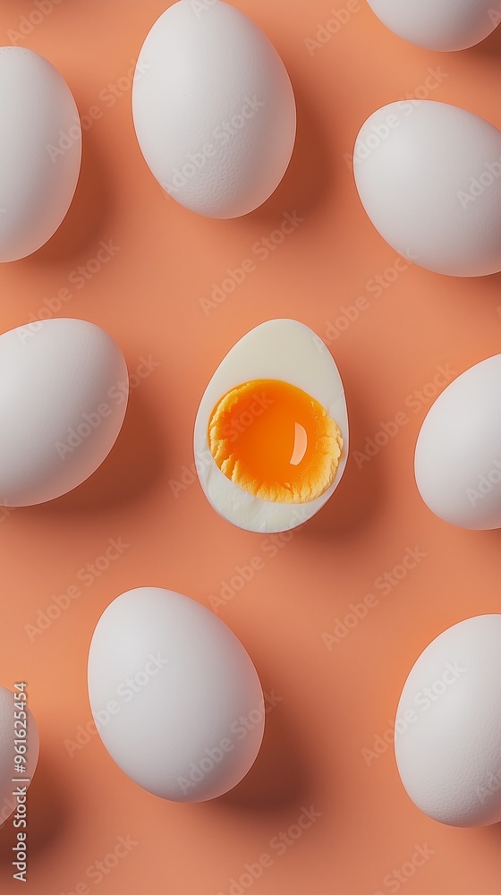 Boiled and chopped eggs white and yellow with different anomaly seamless pattern Boiled and chopped eggs white and yellow with different anomaly seamless pattern