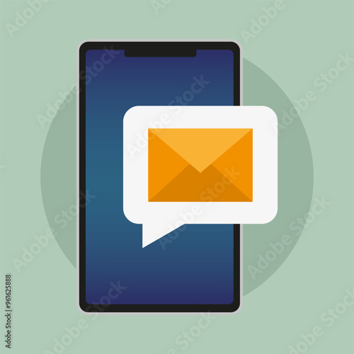 Mobile message icon. Envelope on screen. Digital communication symbol. Flat modern vector