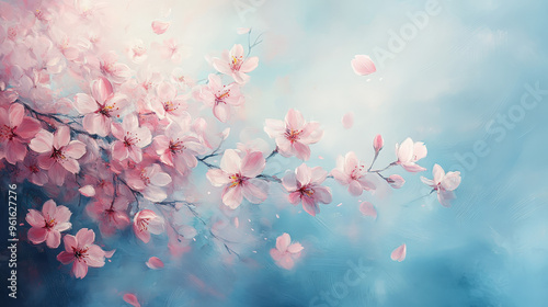 Gentle breeze carrying cherry blossom petals photo