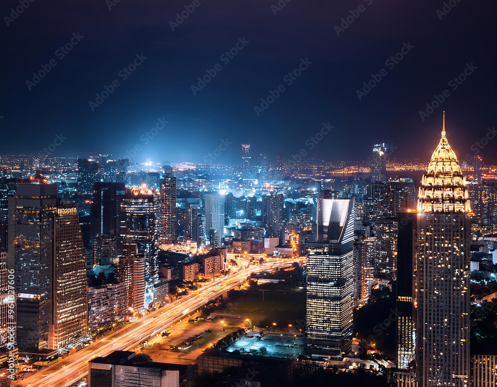 Obraz premium A modern cityscape with night lights at night