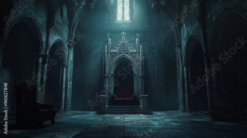 Halloween Eerie Throne Room in Gothic Castle
 photo