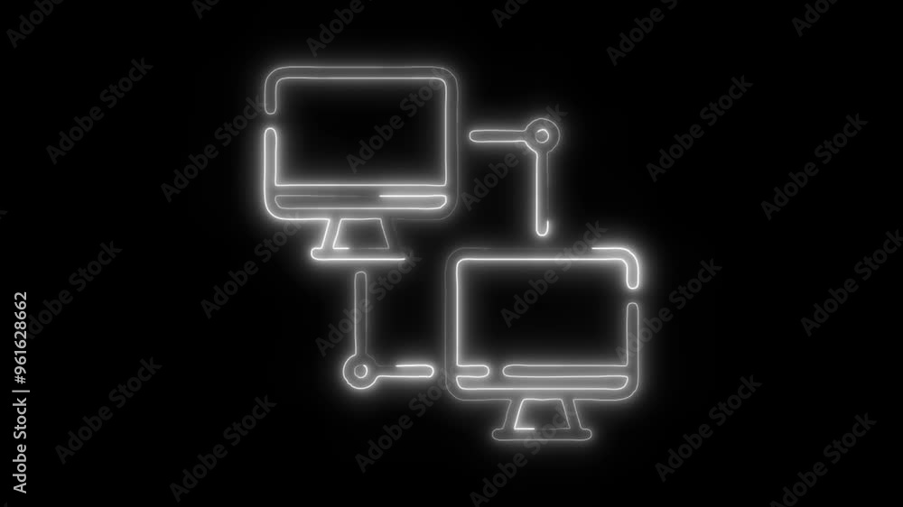 Neon Computer Network Icon Video HD - Glowing Connection Between Two Computers on Black Background Animated for Digital Communication and Technology Interaction Neon Computer Network Icon Video HD - Glowing Connection Between Two Computers on Black Background Animated for Digital Communication and Technology Interaction