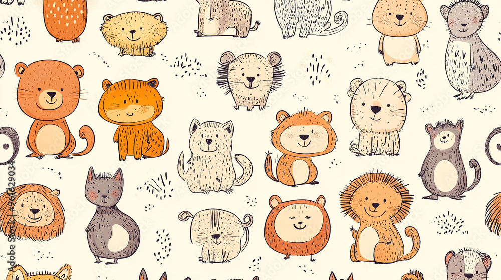 A colorful and charming illustration of various cute animals, perfect for children's themes, educational materials, and playful designs. A colorful and charming illustration of various cute animals, perfect for children's themes, educational materials, and playful designs.