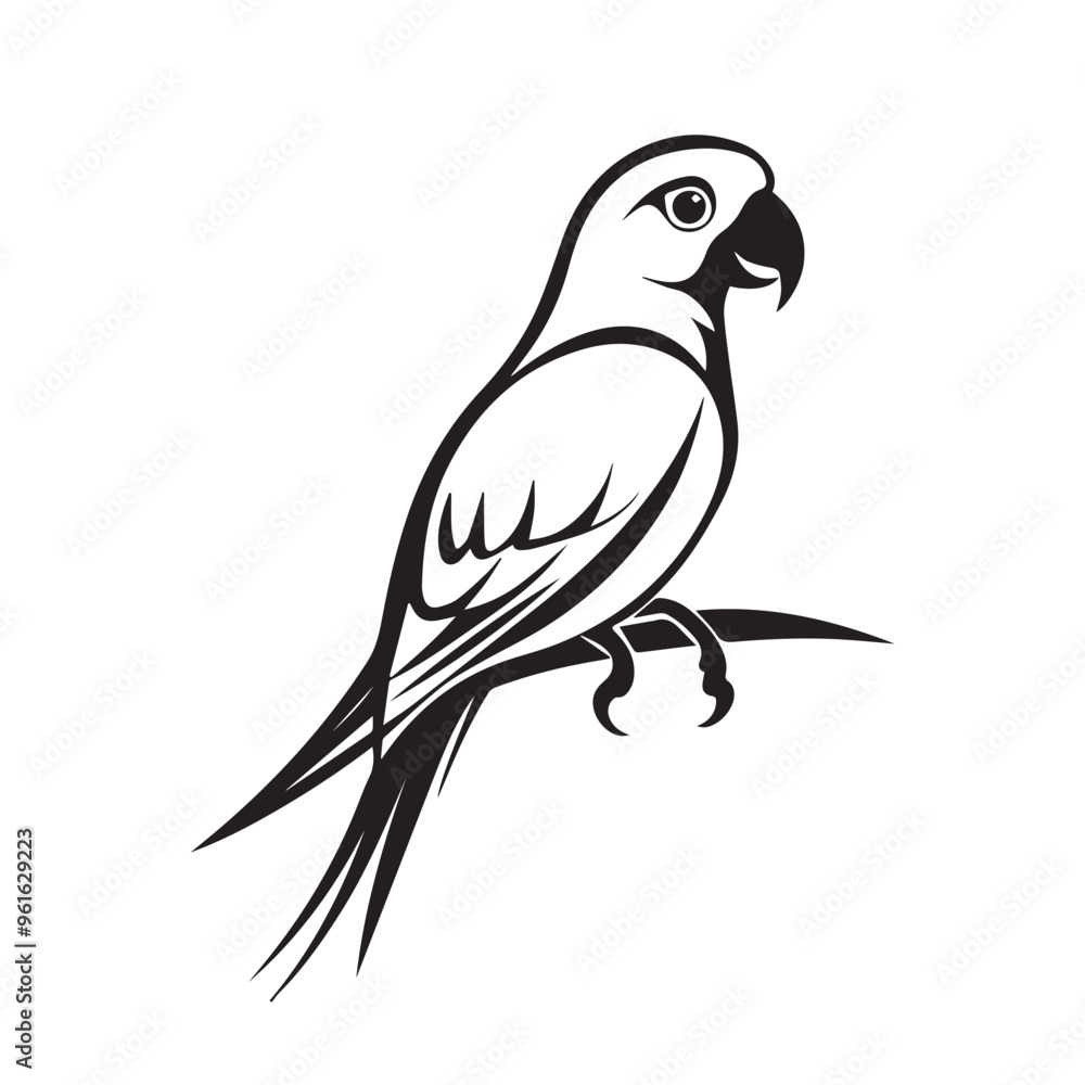 Fototapeta premium Parrot in cartoon, doodle style . Image for t-shirt, web, mobile apps and ui. Isolated 2d vector illustration in logo, icon, sketch style, Eps 10, black and white. AI Generative