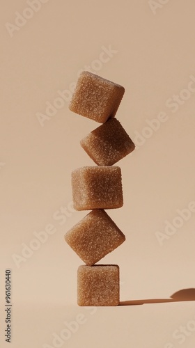 A stack of crystal sugar cube balancing standing concept solid background photo