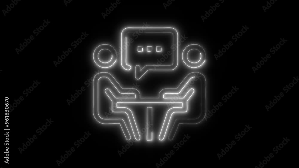 Neon Meeting Icon Video HD - Glowing White Icon of Two People in Discussion at a Table on Black Background Animation for Business and Professional Collaboration Neon Meeting Icon Video HD - Glowing White Icon of Two People in Discussion at a Table on Black Background Animation for Business and Professional Collaboration