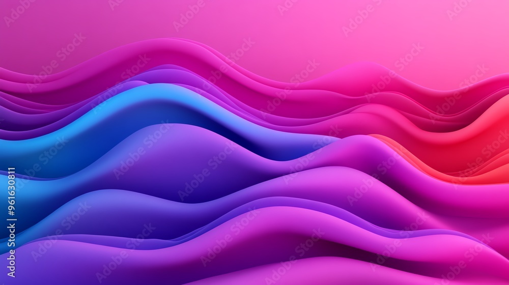 Obraz premium Vibrant abstract waves in pink and blue tones, creating a dynamic and fluid visual expression for backgrounds or design projects.