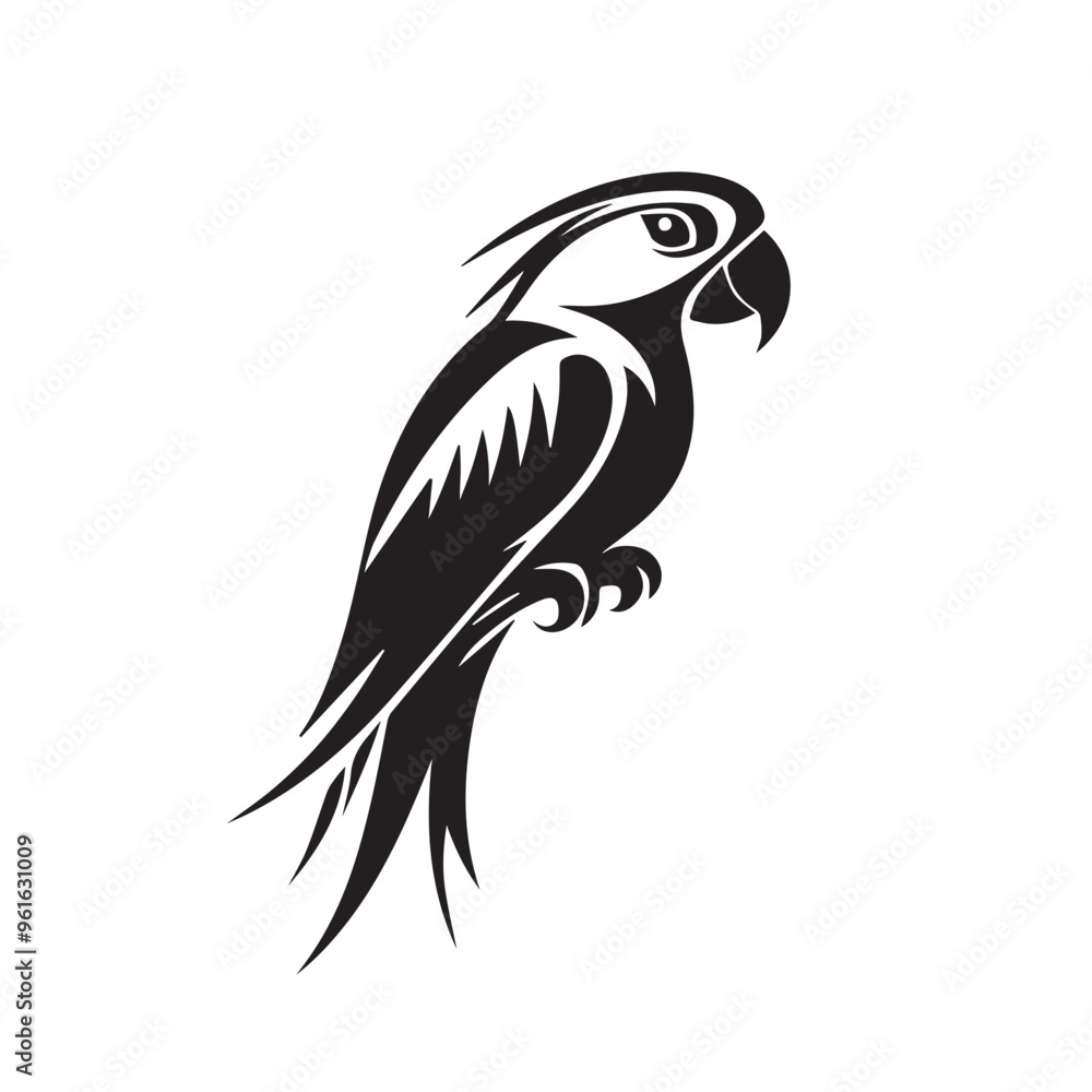 Parrot in cartoon, doodle style . Image for t-shirt, web, mobile apps and ui. Isolated 2d vector illustration in logo, icon, sketch style, Eps 10, black and white. AI Generative