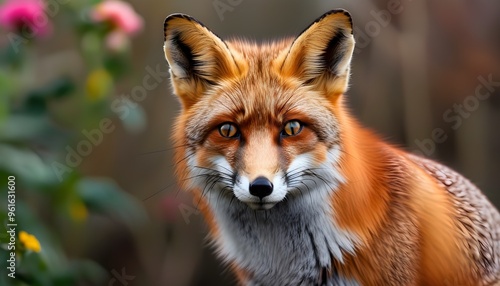 Vibrant red fox exploring a lush garden environment