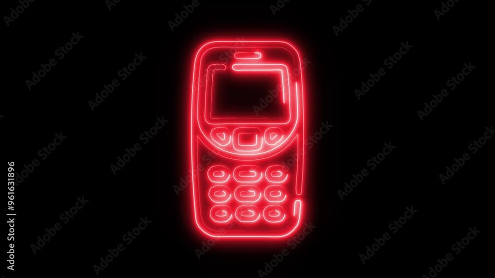 Neon Mobile Phone Icon Video HD - Glowing Retro Cell Phone Symbol on Black Background Animation for Technology, Communication, and Mobile History Concepts Neon Mobile Phone Icon Video HD - Glowing Retro Cell Phone Symbol on Black Background Animation for Technology, Communication, and Mobile History Concepts