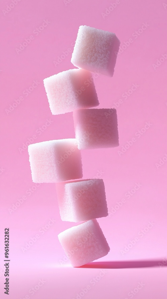 A stack of crystal sugar cube balancing standing concept solid background A stack of crystal sugar cube balancing standing concept solid background