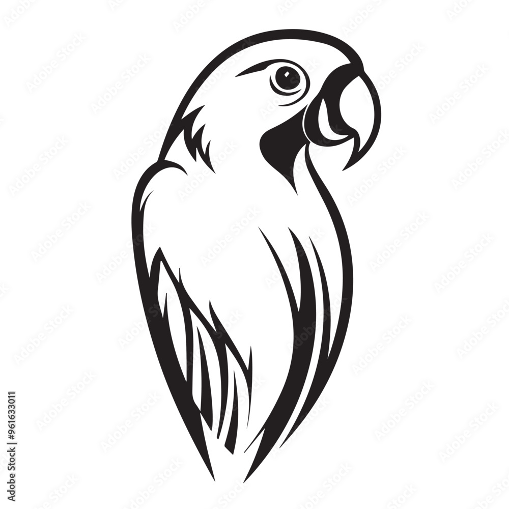 Fototapeta premium Parrot in cartoon, doodle style . Image for t-shirt, web, mobile apps and ui. Isolated 2d vector illustration in logo, icon, sketch style, Eps 10, black and white. AI Generative