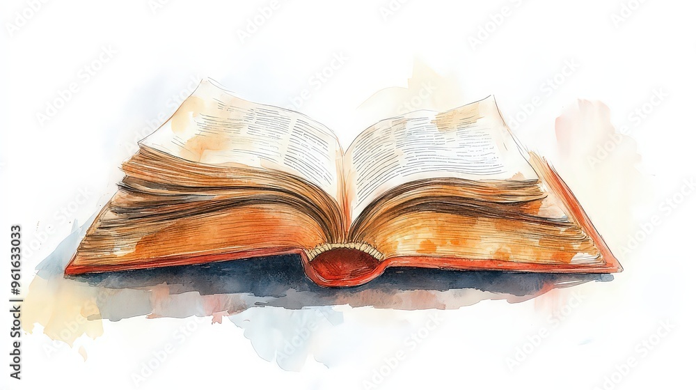Open book with aged pages, painted in watercolor style. Symbolizes knowledge, history, and storytelling through the soft, artistic depiction of the book’s texture. Open book with aged pages, painted in watercolor style. Symbolizes knowledge, history, and storytelling through the soft, artistic depiction of the book’s texture.
