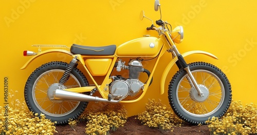 Yellow Motorcycle with Off-road Tires, Vintage Style photo