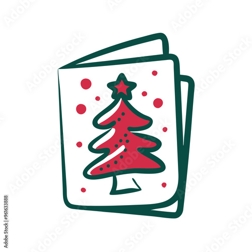 Christmas card icon featuring a decorated tree and festive elements, conveying holiday wishes
