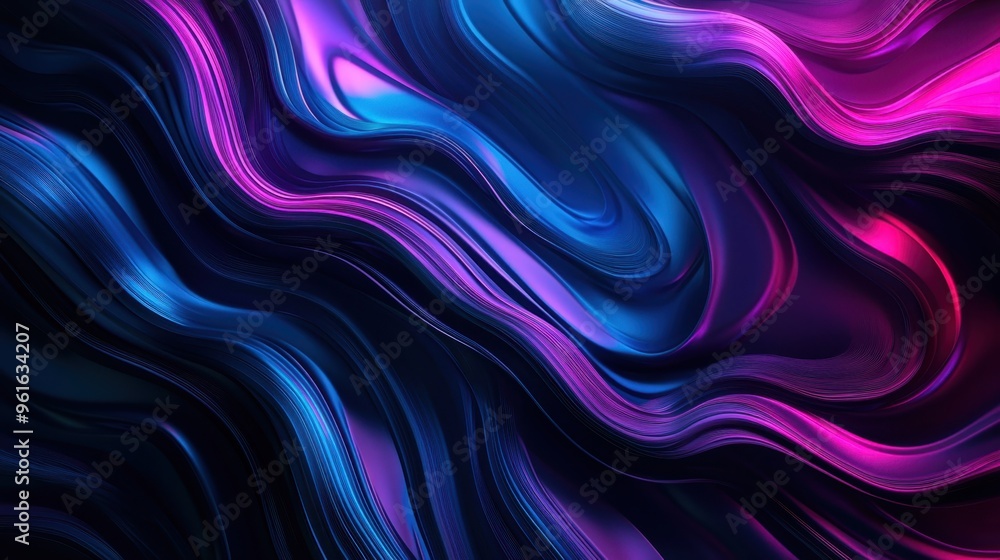 Electric Blue and Purple Abstract Warp: Dynamic Curves on Dark Background Electric Blue and Purple Abstract Warp: Dynamic Curves on Dark Background