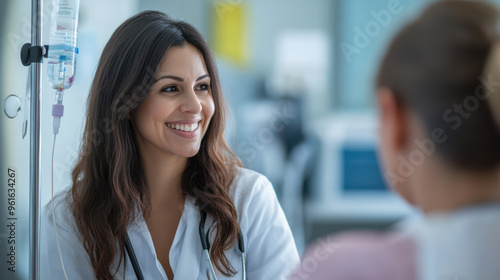 Side profile of a caring female doctor with a warm smile, reassuring a patient during Free Download Side profile of a caring female doctor with a warm smile, reassuring a patient during - GFXLoad