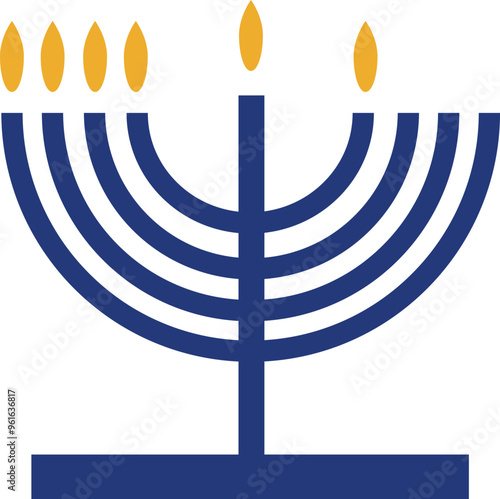 Hanukkah menorah (hanukkiah) vector icon. A menorah on the fifth night of Hanukkah