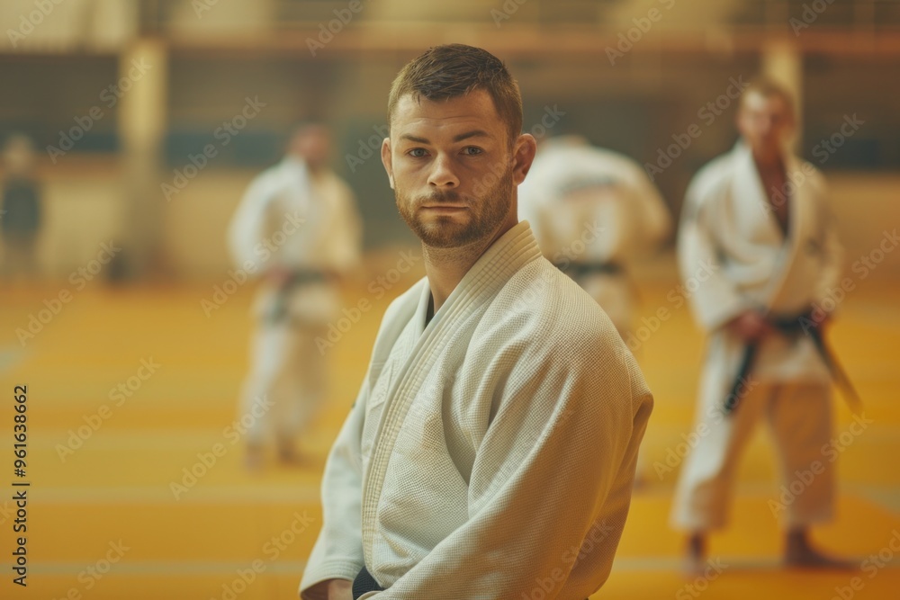 Fototapeta premium Focused judoka in martial arts dojo for training or competitions AI
