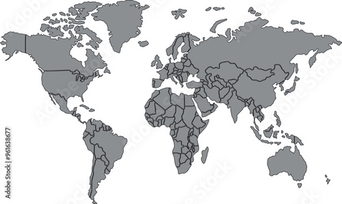 gray color world map with white background