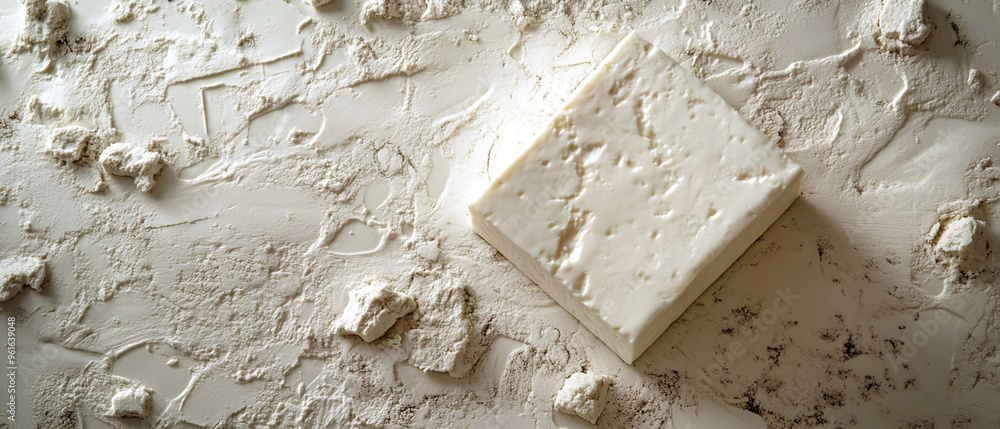 Obraz premium Close-up of soft white substance spread on a surface, highlighting texture and color for culinary or artistic use.