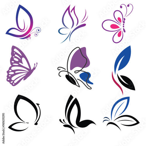 Aesthetic colorful butterfly icon vector and illustration set