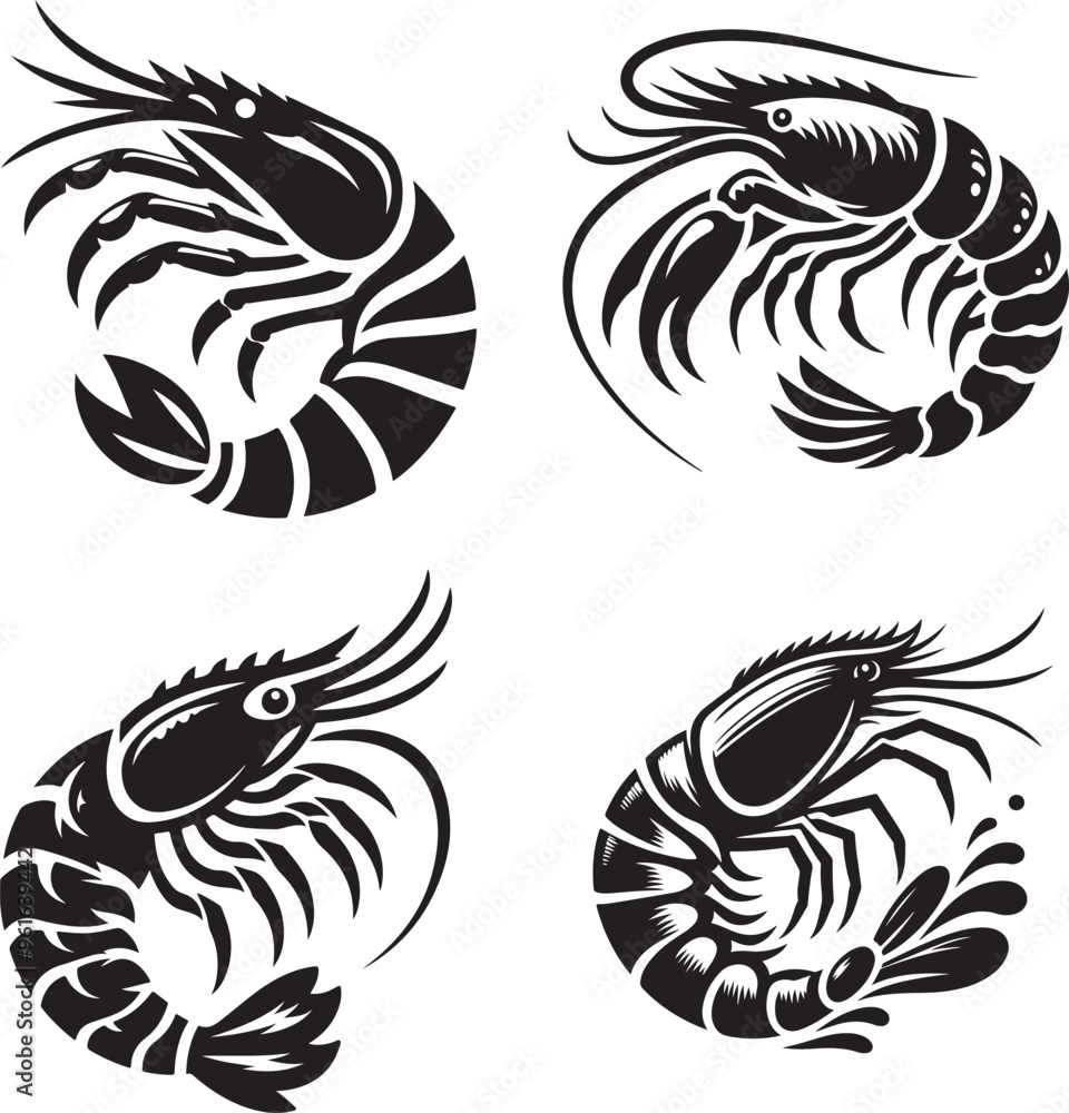 prawn silhouette vector bundle. prawn silhouette vector bundle.