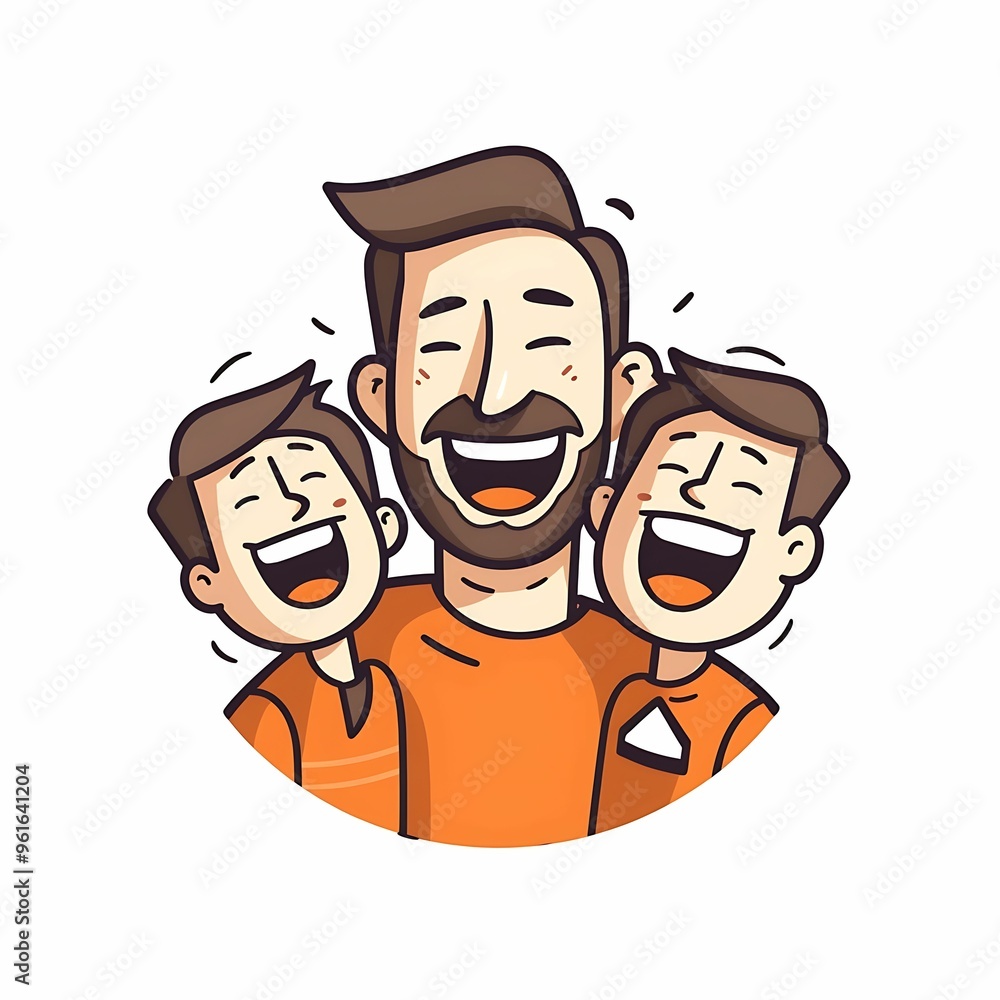 Happy father enjoying playful moments with his two sons in matching orange shirts Happy father enjoying playful moments with his two sons in matching orange shirts
