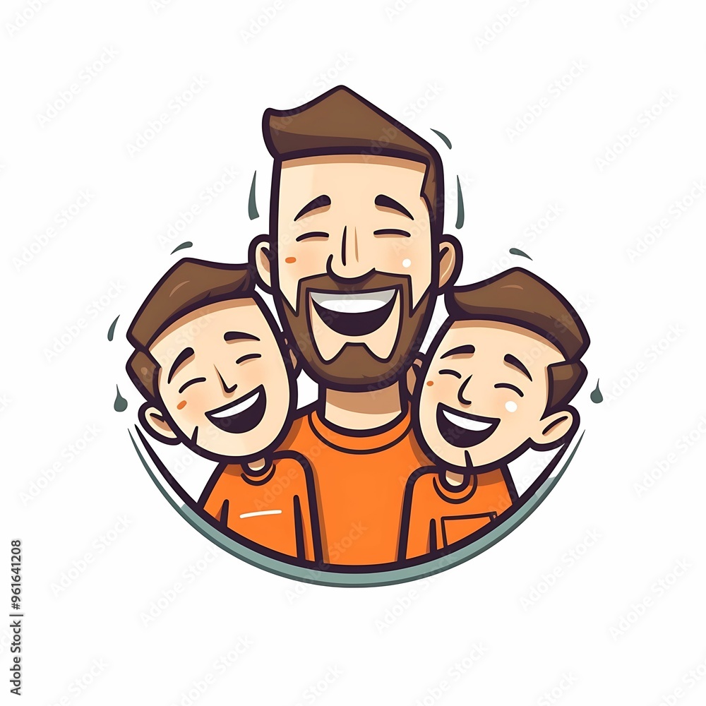 A joyful father laughs with his two smiling sons, enjoying a playful moment together A joyful father laughs with his two smiling sons, enjoying a playful moment together
