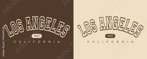 Retro college varsity font typography, Varsity vintage vector graphic, 1987 Los Angeles California slogan print for fashion tee and t-shirt, sweatshirt, and hoodie. 