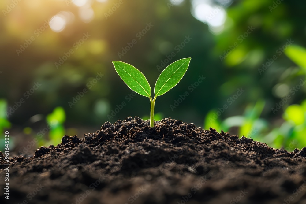 A Single Green Sprout Emerging from Dark Soil A Single Green Sprout Emerging from Dark Soil