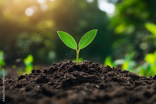 A Single Green Sprout Emerging from Dark Soil