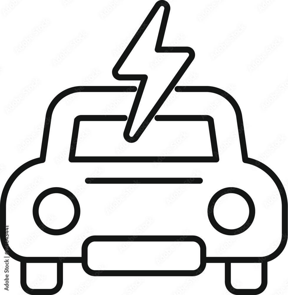 Line art vector icon of a car charging with a lightning bolt above it, representing electric vehicles and sustainable transportation Line art vector icon of a car charging with a lightning bolt above it, representing electric vehicles and sustainable transportation