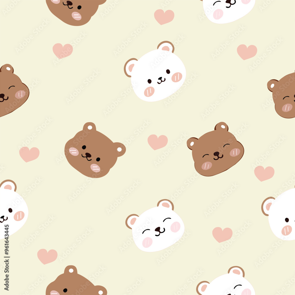 Smile white bear and smile brown bear,Pink cheeks, happy bear.Seamless pattern. Vector illustrator. Smile white bear and smile brown bear,Pink cheeks, happy bear.Seamless pattern. Vector illustrator.