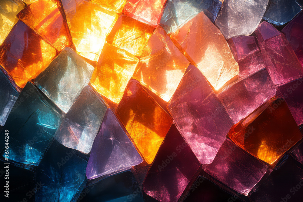 An abstract composition of multiple glass prisms reflecting and refracting light into a chaotic, beautiful array of colors, An abstract composition of multiple glass prisms reflecting and refracting light into a chaotic, beautiful array of colors,