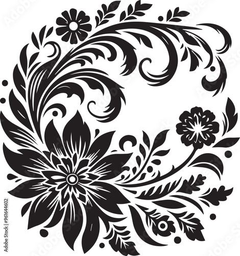 Black floral silhouette for monogram design vector, Silhouette Flower collection, silhouette flower vector 