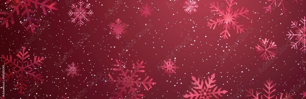 A red background with a pattern of snowflakes in shades of dark pink and maroon, creating an elegant winter-themed design.