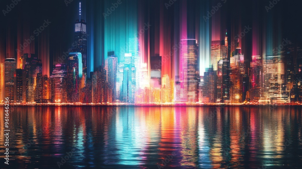 Fototapeta premium Vibrant Cityscape with Neon Lights