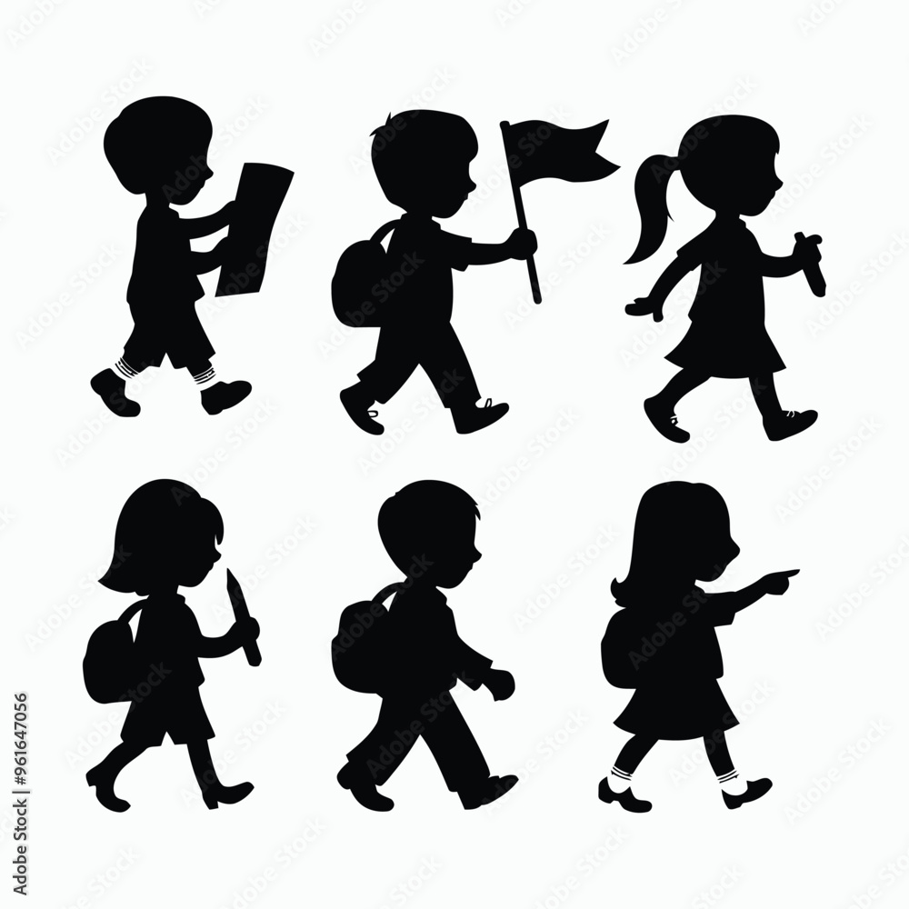 Obraz premium Vector silhouette of school kids back to school illustration template