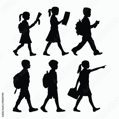 Vector silhouette of school kids back to school illustration template