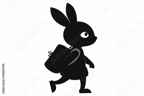 Character school bunny carries a briefcase silhouette vector art illustration photo