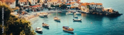 Scenic view of a Mediterranean coastal town with boats anchored in a serene harbor and picturesque buildings lining the shore.