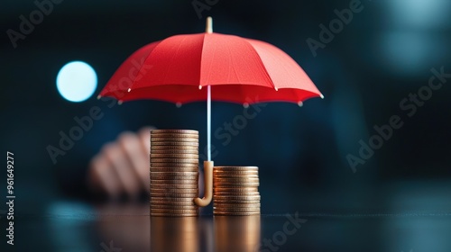 Wallpaper Mural A person holding an umbrella over a stack of coins representing protection of savings Torontodigital.ca