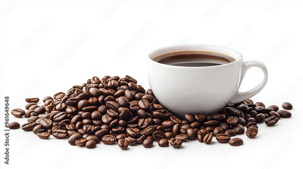 cup of coffee and coffee beans isolated in a white background. cup of coffee and coffee beans isolated in a white background.