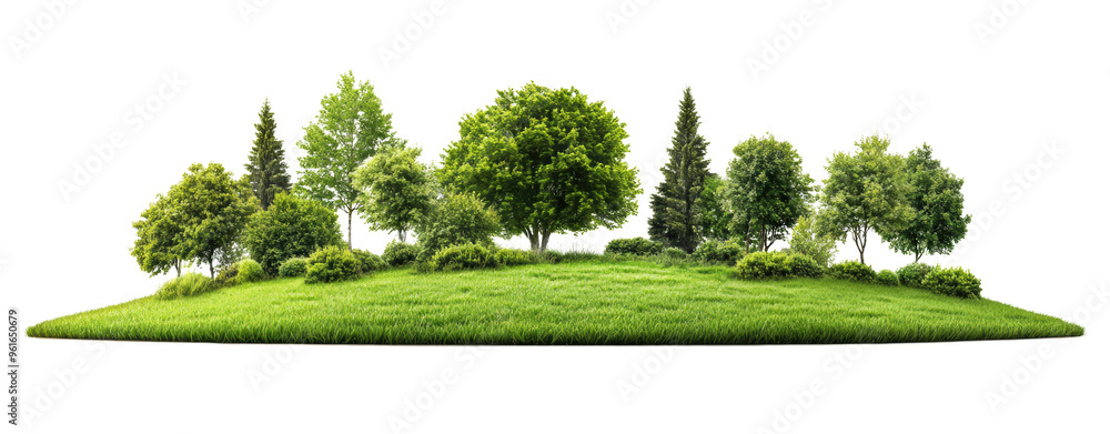 Fototapeta premium Green meadow with trees on transparent background