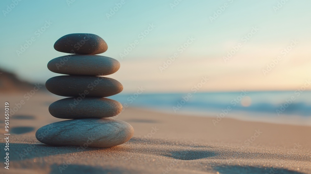 Stacked stones on a serene beach at sunset, symbolizing balance and tranquility. Perfect for meditation and wellness themes. Stacked stones on a serene beach at sunset, symbolizing balance and tranquility. Perfect for meditation and wellness themes.