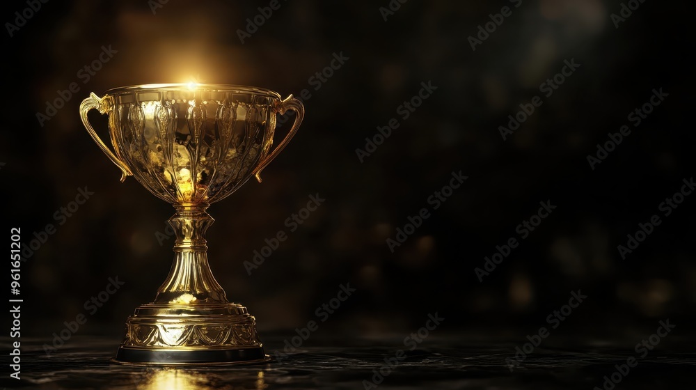 Golden trophy on a dark background with shining light. Symbol of victory, achievement, and excellence, perfect for awards or recognition themes. Golden trophy on a dark background with shining light. Symbol of victory, achievement, and excellence, perfect for awards or recognition themes.