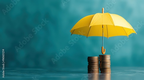 Wallpaper Mural A person holding an umbrella over a stack of coins representing protection of savings Torontodigital.ca