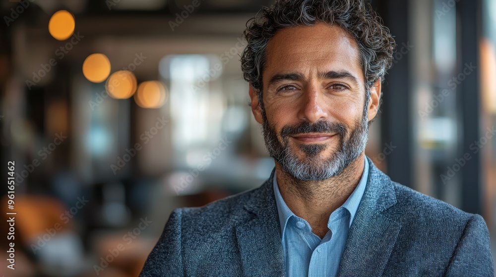 Confident smiling man in a stylish suit at a modern café during the day with warm lighting and a relaxed atmosphere Confident smiling man in a stylish suit at a modern café during the day with warm lighting and a relaxed atmosphere
